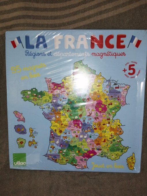 Puzzle bois neuf carte de France magnétique Vilac 